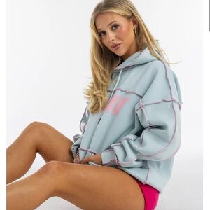 ECHT Track Hoodie Pastel Blue Hoodie with Pink Details